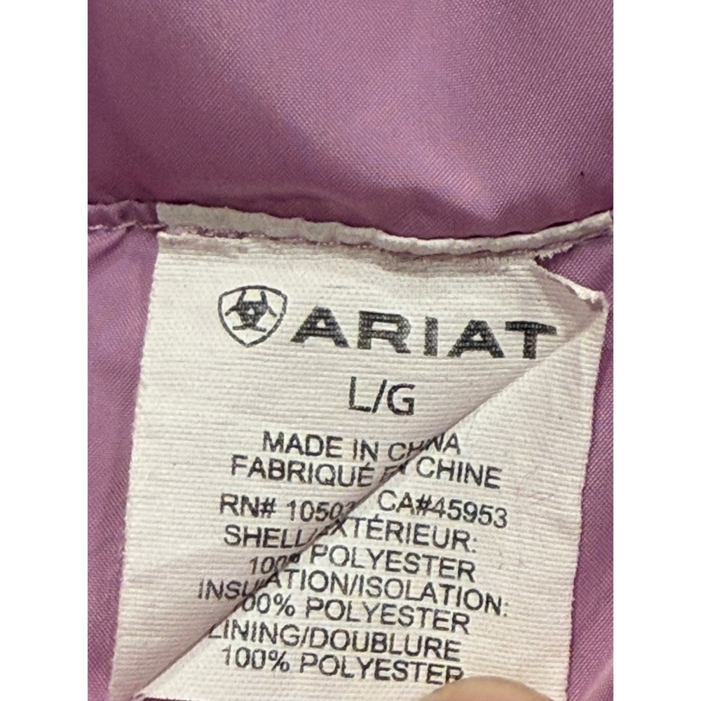 Ariat Girls Large Puffer Vest Purple Scenic Equestrian Horse Print Quilted Zip - Picture 8 of 9